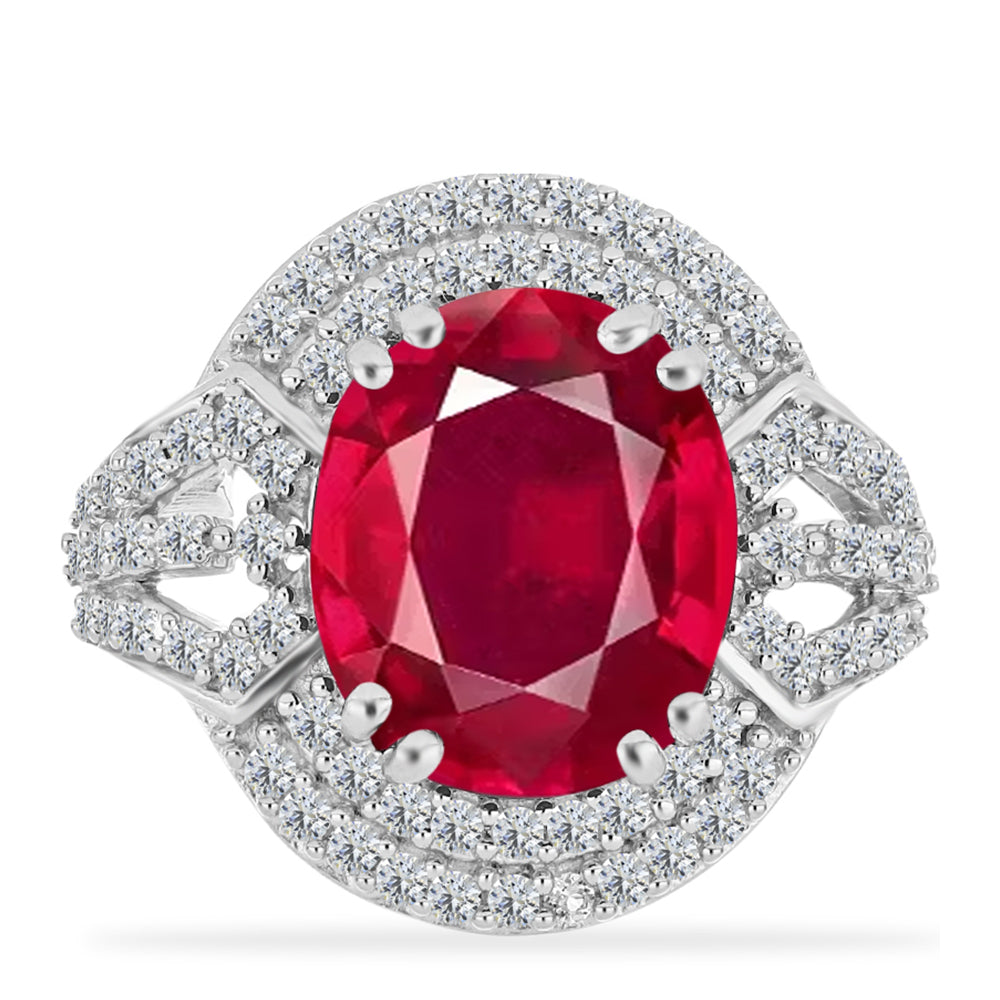 Stříbro 925/1000 - Prsten s Madagaskarským Rubínem a Bílým Diamantem - Karátové číslo: 6.91. přibližná hmotnost: 5.79 gramů