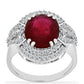 Stříbro 925/1000 - Prsten s Madagaskarským Rubínem a Bílým Diamantem - Karátové číslo: 6.91. přibližná hmotnost: 5.79 gramů