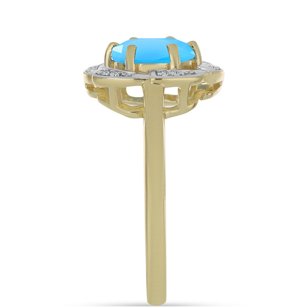 Pozlacený Stříbrný Prsten s Aqua Chalcedonem a Bílým Topazem 4 