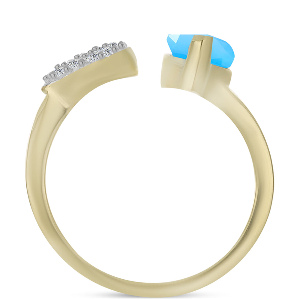 Pozlacený Stříbrný Prsten s Aqua Chalcedonem a Bílým Topazem 2 