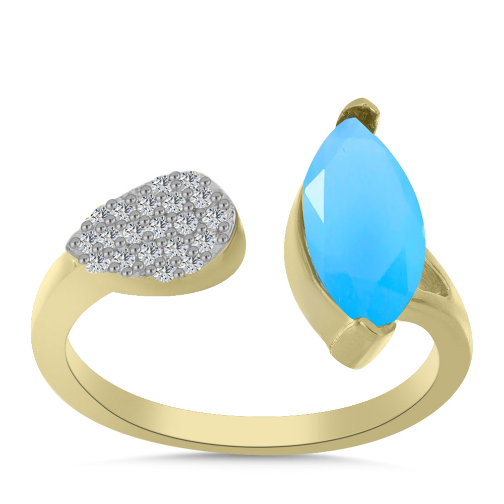 Pozlacený Stříbrný Prsten s Aqua Chalcedonem a Bílým Topazem 3 