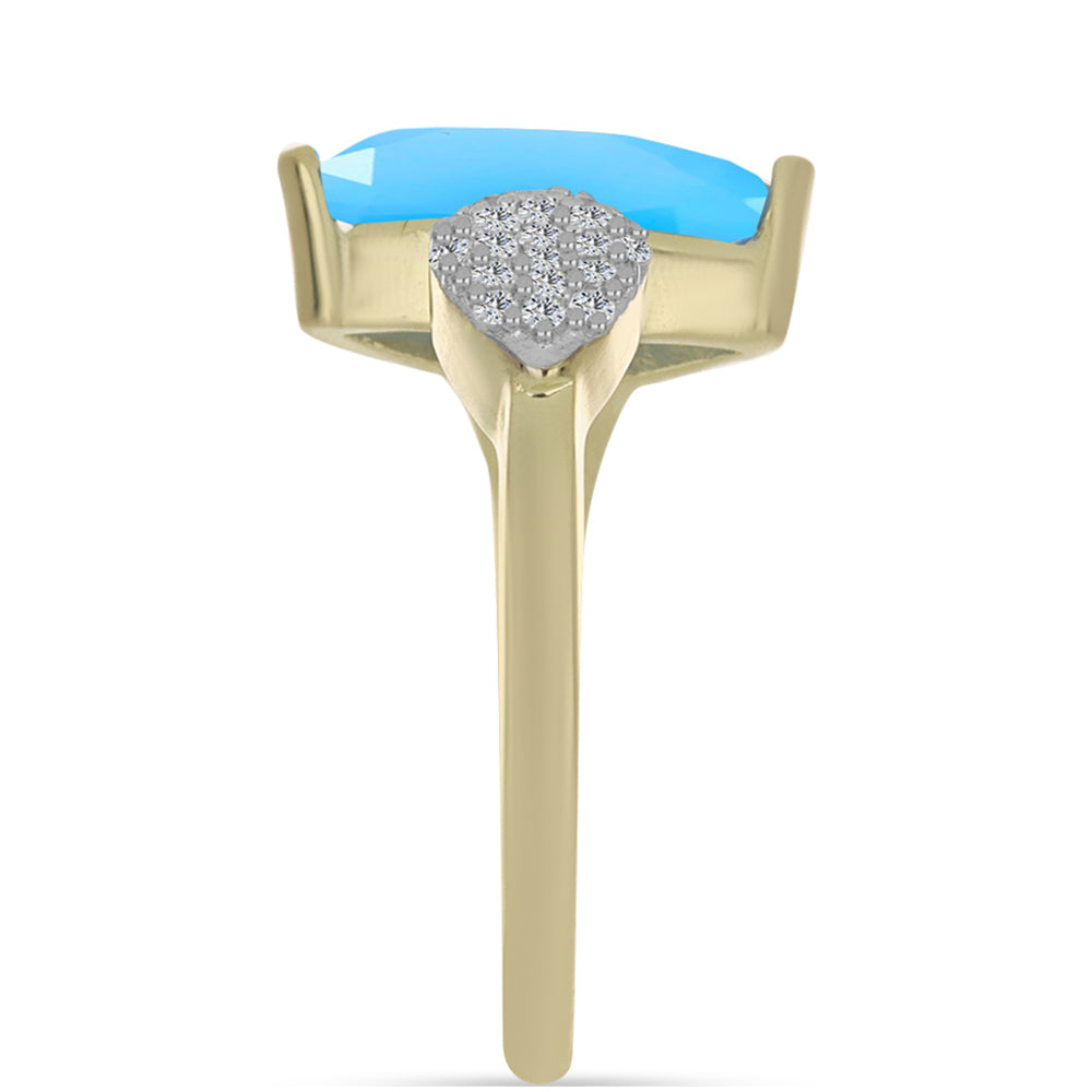 Pozlacený Stříbrný Prsten s Aqua Chalcedonem a Bílým Topazem 4 