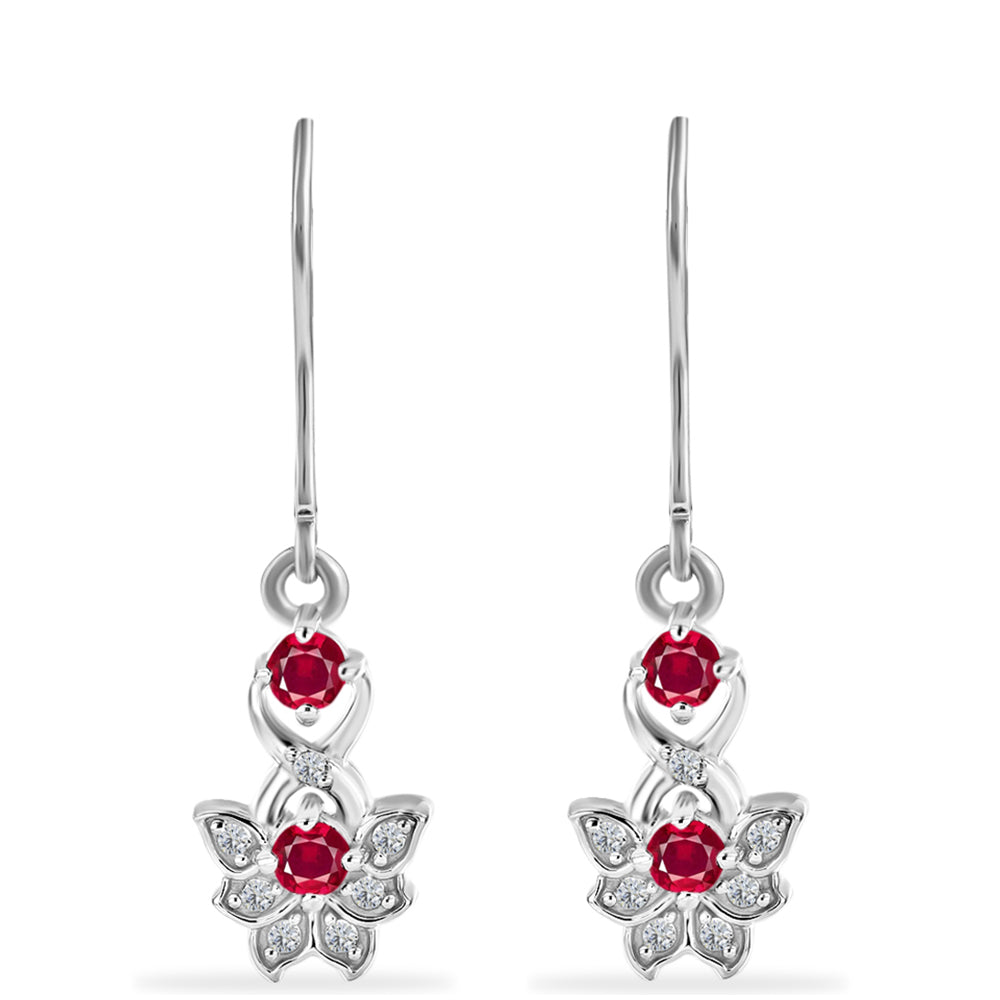 Stříbrné Náušnice s Madagaskarským Rubínem a Bílým Diamantem 1 
