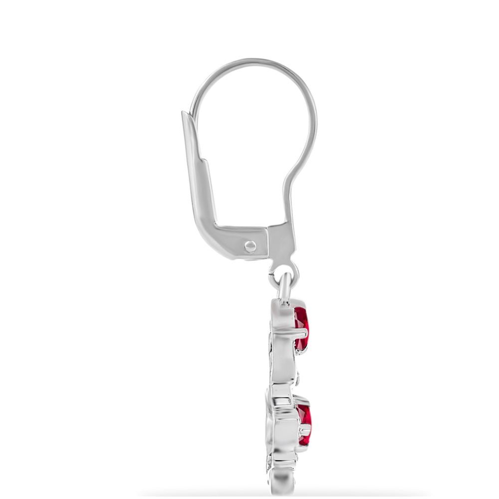 Stříbrné Náušnice s Madagaskarským Rubínem a Bílým Diamantem 2 