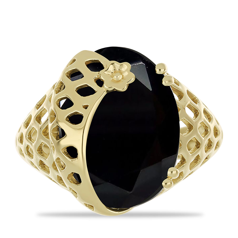 Pozlacený Stříbrný Prsten s Černým Suwarským Onyxem