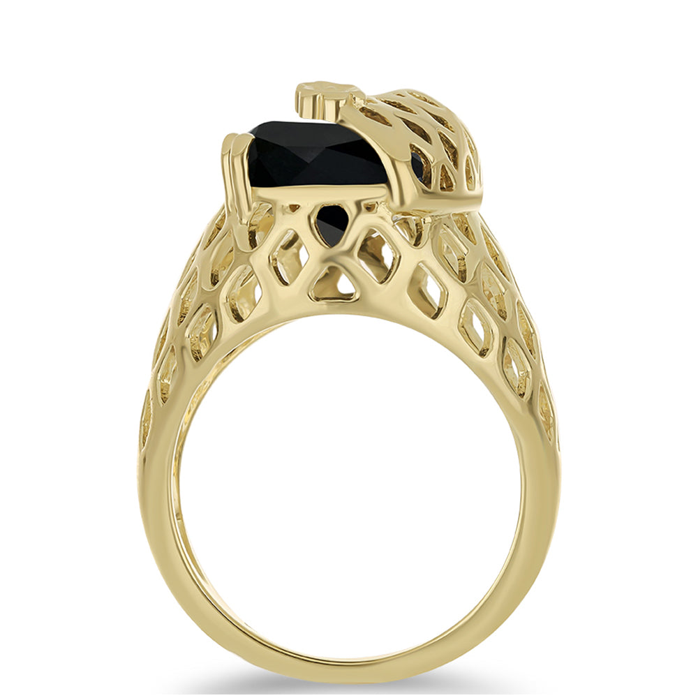 Pozlacený Stříbrný Prsten s Černým Suwarským Onyxem 2 