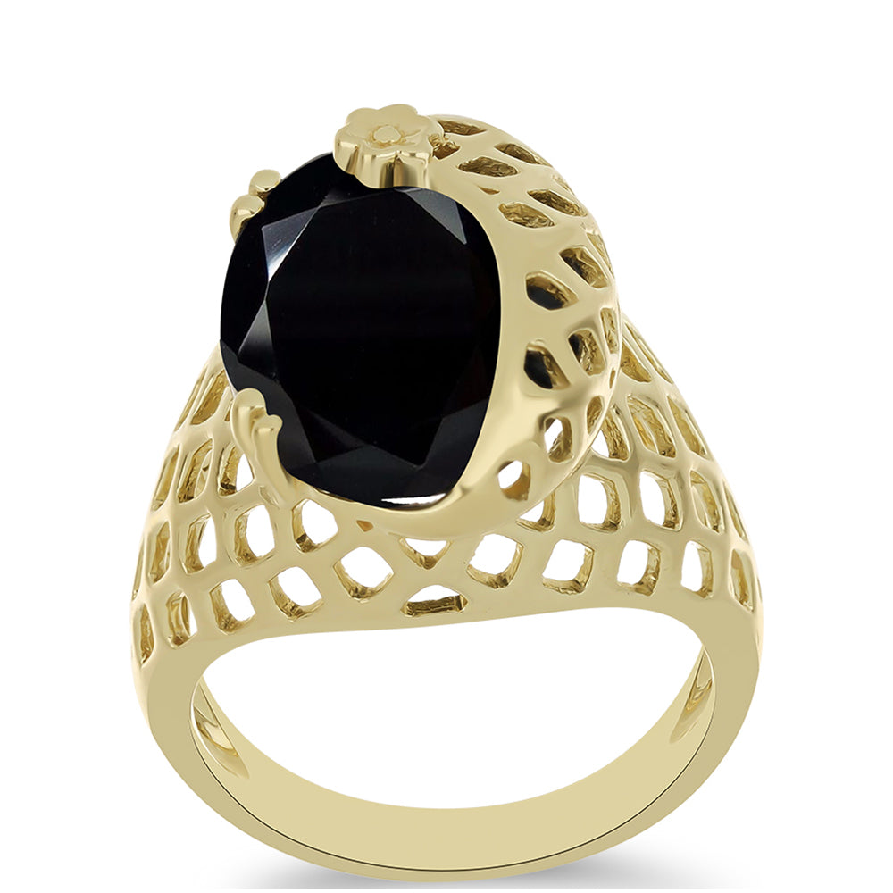 Pozlacený Stříbrný Prsten s Černým Suwarským Onyxem 3 