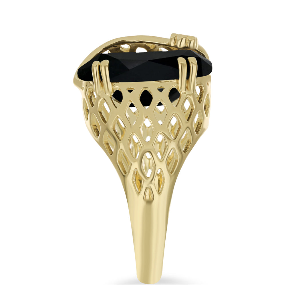 Pozlacený Stříbrný Prsten s Černým Suwarským Onyxem 4 