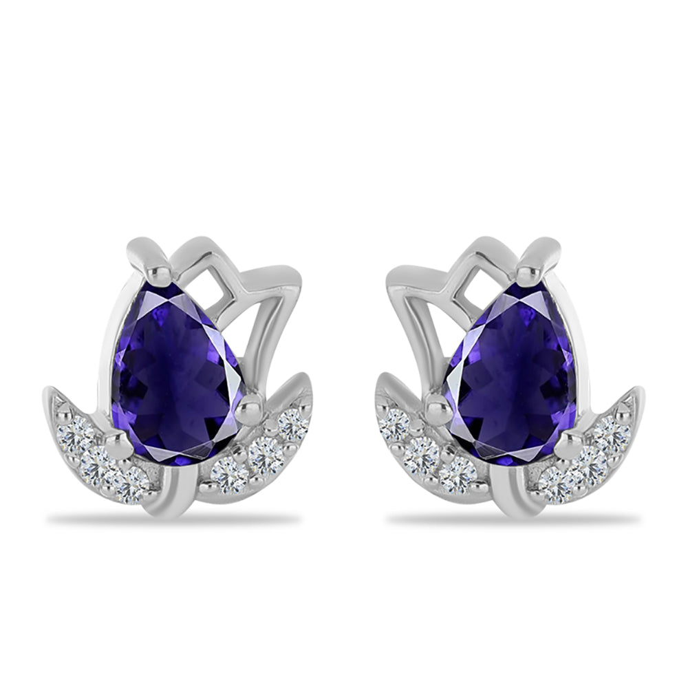Stříbrné Náušnice s Iolitem a Bílým Topazem