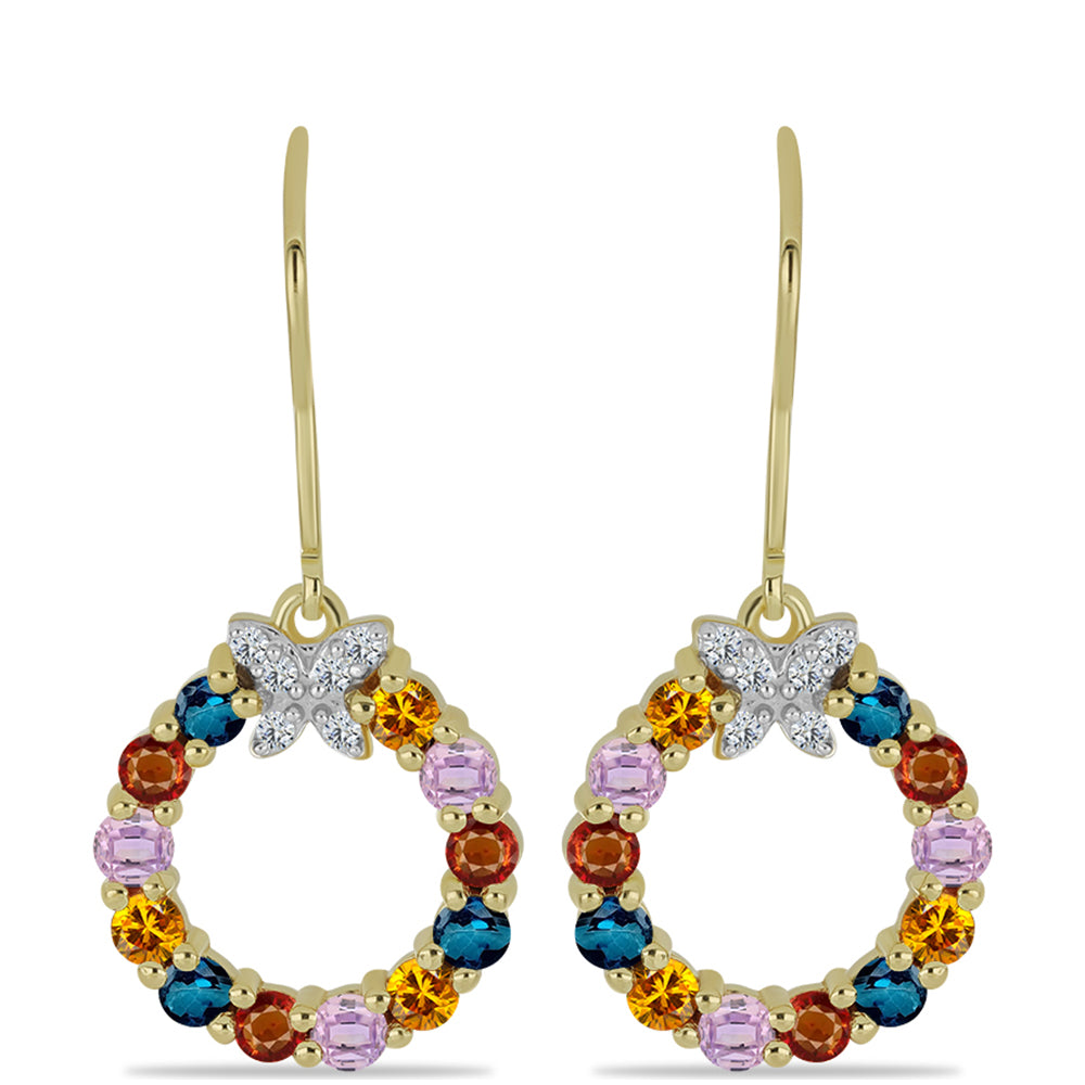 Pozlacené Stříbrné Náušnice s Roseberským Duhovým Safírem a Bílým Topazem