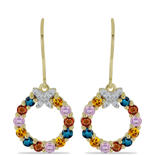 Pozlacené Stříbrné Náušnice s Roseberským Duhovým Safírem a Bílým Topazem