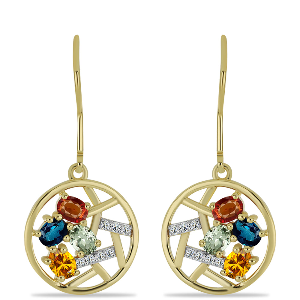 Pozlacené Stříbrné Náušnice s Roseberským Duhovým Safírem a Bílým Topazem 1 