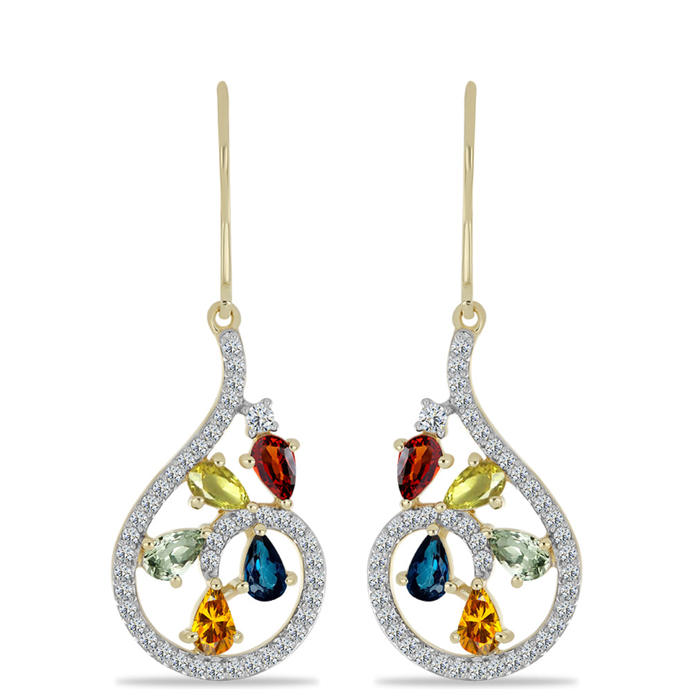 Pozlacené Stříbrné Náušnice s Roseberským Duhovým Safírem a Bílým Topazem