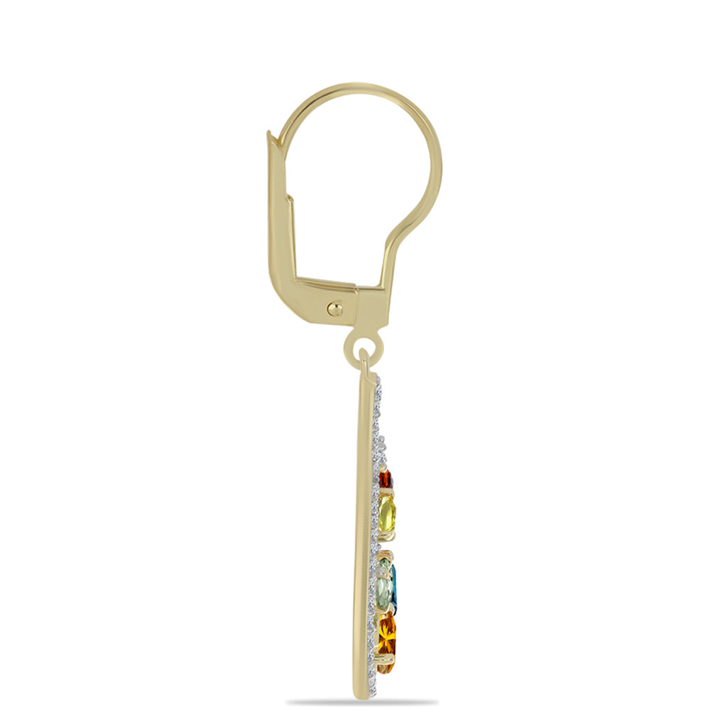 Pozlacené Stříbrné Náušnice s Roseberským Duhovým Safírem a Bílým Topazem 2 