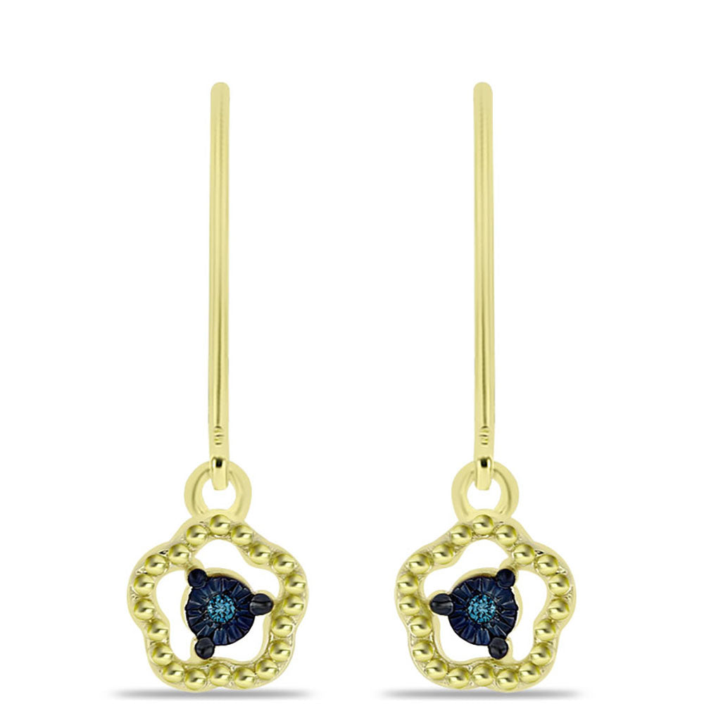 Pozlacené Stříbro 925/1000 - Náušnice s Modrým Diamantem - Karátové číslo: 0.01. přibližná hmotnost: 1.79 gramů