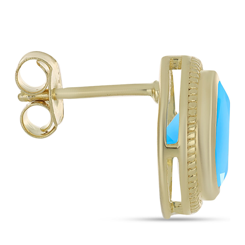 Pozlacené Stříbrné Náušnice s Aqua Chalcedonem 2 