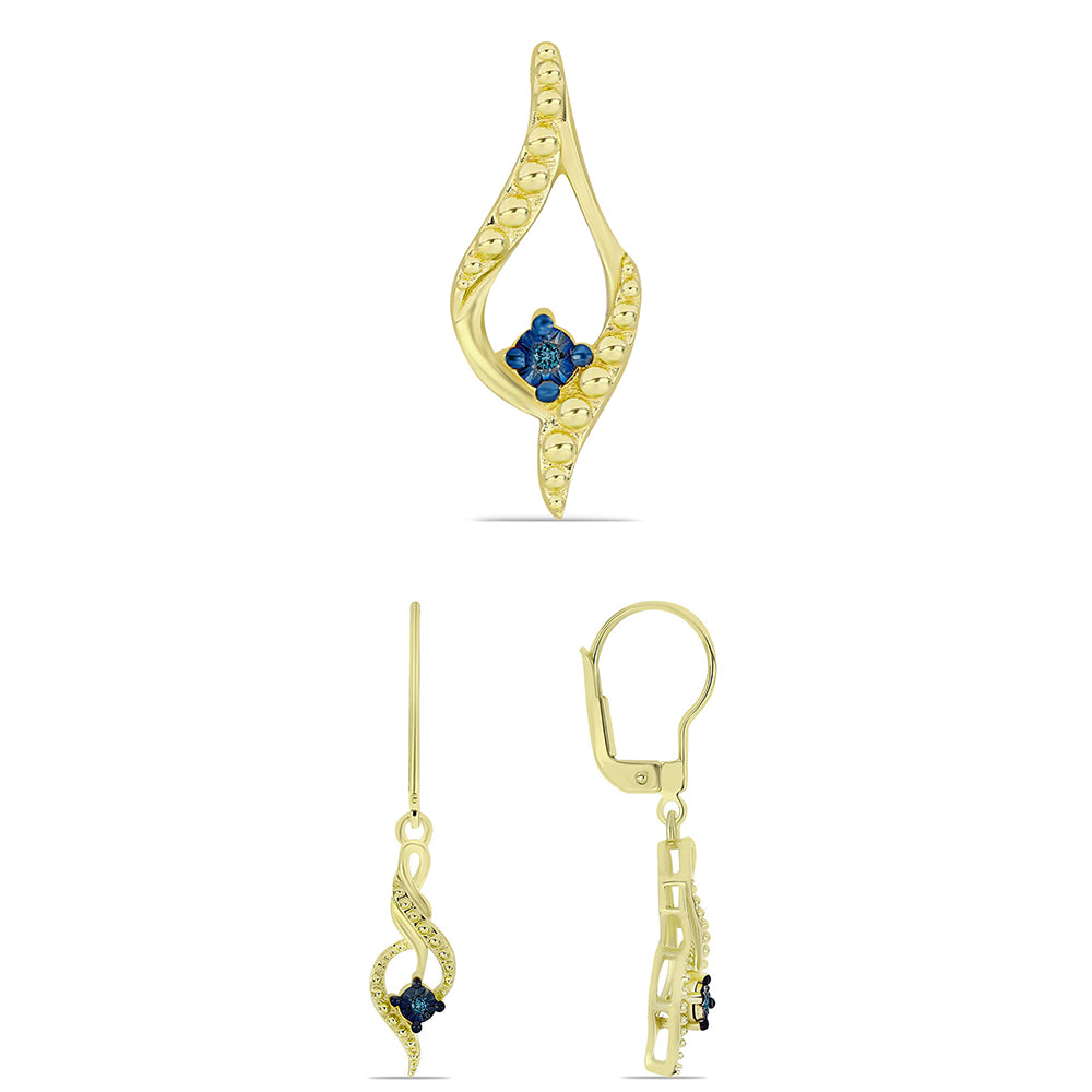 Pozlacená Stříbrná Sada s Modrým Diamantem ( Náušnice+Přívěsek ) 1 