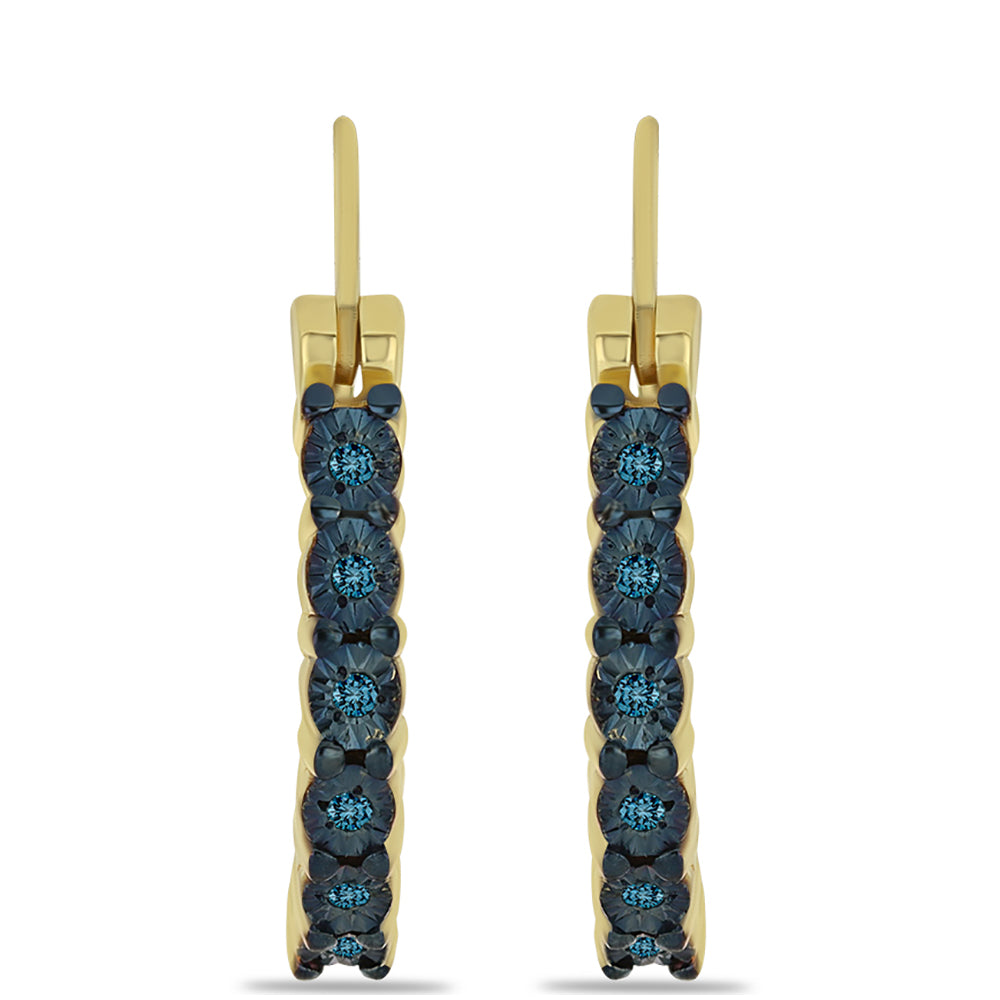 Pozlacené Stříbrné Náušnice s Modrým Diamantem