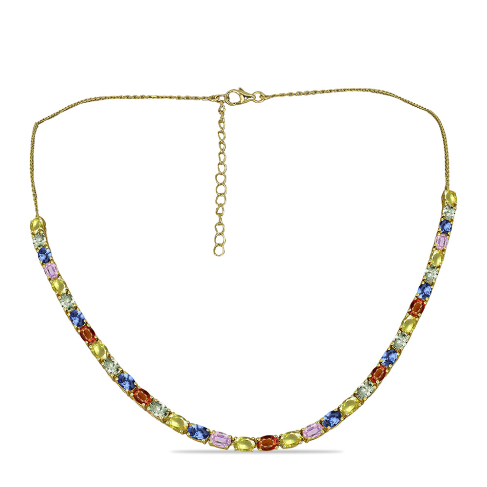 Pozlacené stříbro 925/1000 Náhrdelník s Roseberským Duhovým Safírem - Karátové číslo: 18.88. přibližná hmotnost: 16.54 gramů 1 