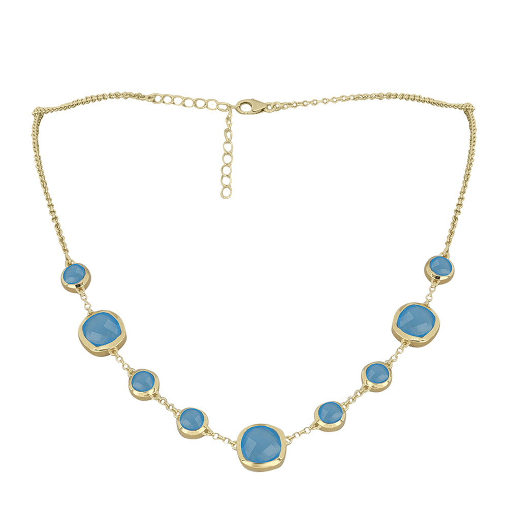 Pozlacený Stříbrný Náhrdelník s Aqua Chalcedonem 1 