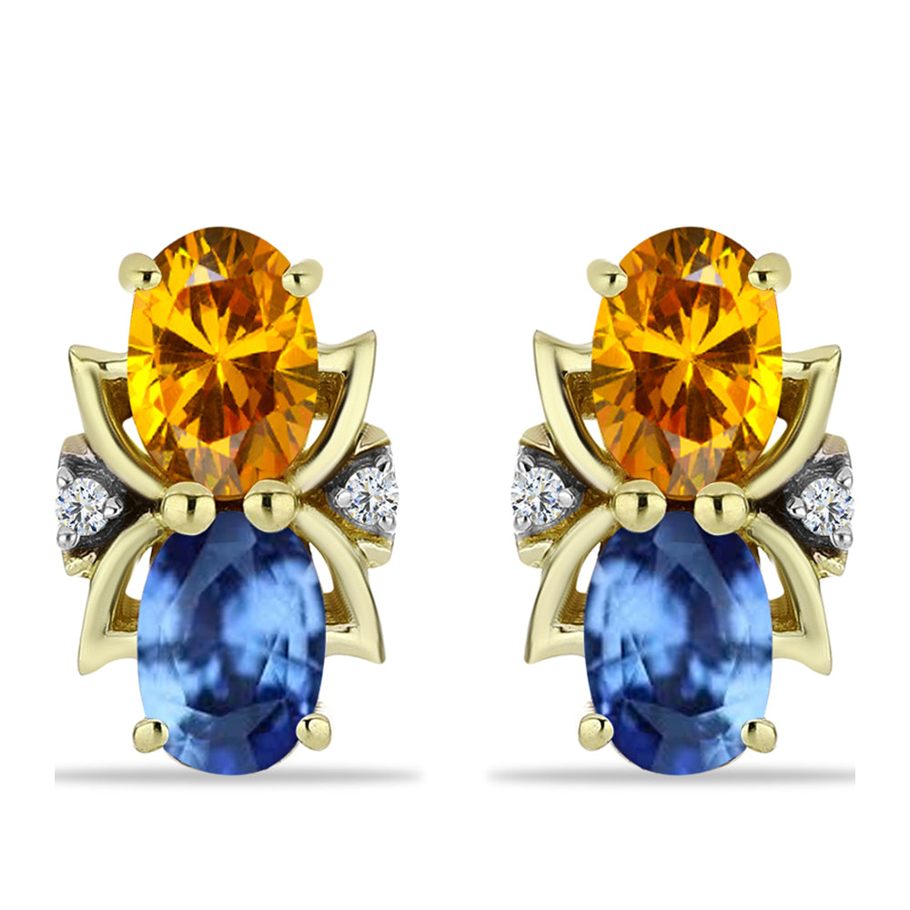 Pozlacené Stříbrné Náušnice s Roseberským Duhovým Safírem a Bílým Topazem