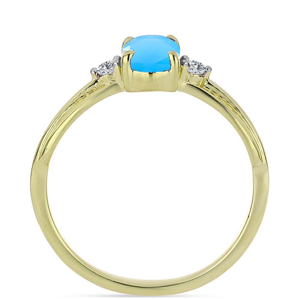 Pozlacené stříbro 925/1000 Prsten s Aqua Chalcedonem a Bílým Topazem - Karátové číslo: 0.8. přibližná hmotnost: 2.34 gramů