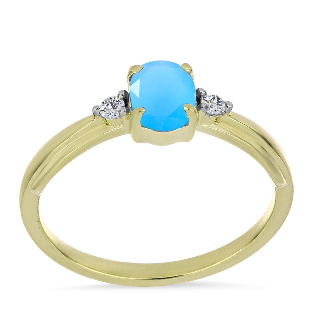 Pozlacené stříbro 925/1000 Prsten s Aqua Chalcedonem a Bílým Topazem - Karátové číslo: 0.8. přibližná hmotnost: 2.34 gramů