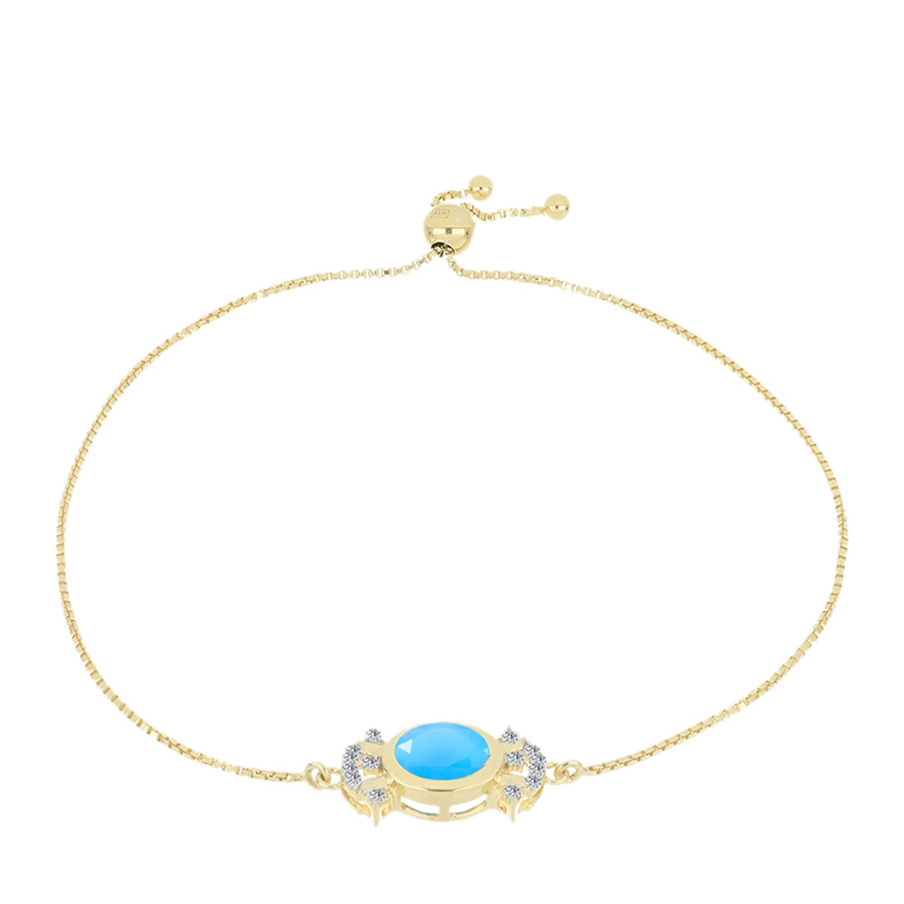 Pozlacený Stříbrný Náramek s Aqua Chalcedonem a Bílým Topazem 1 