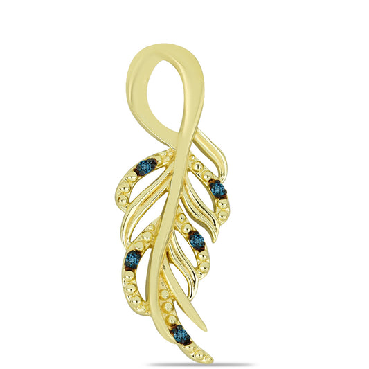 Pozlacené Stříbro 925/1000 - Přívěsek s Modrým Diamantem - Karátové číslo: 0.04. přibližná hmotnost: 2.1 gramů