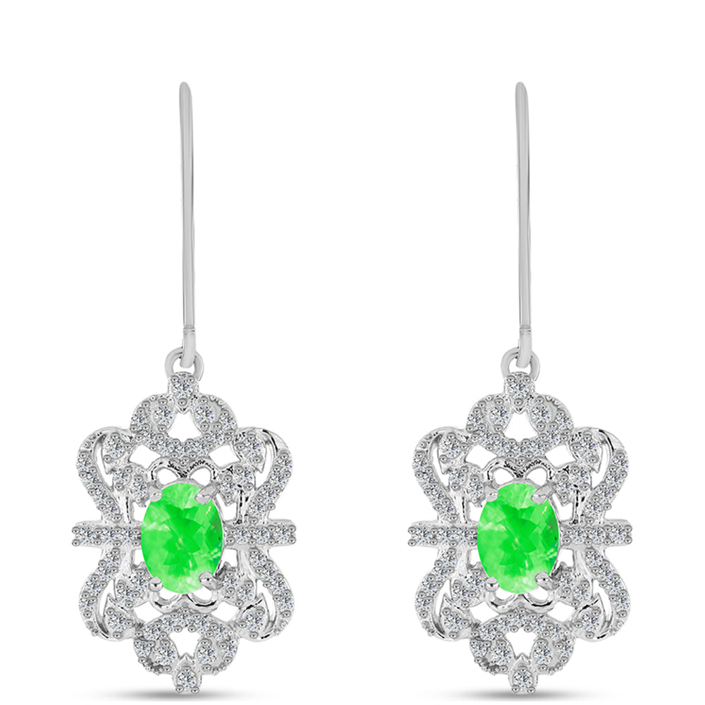 Stříbro 925/1000 - Náušnice s Hyalit Opálem a Bílým Topazem - Karátové číslo: 2.02. přibližná hmotnost: 4.91 gramů