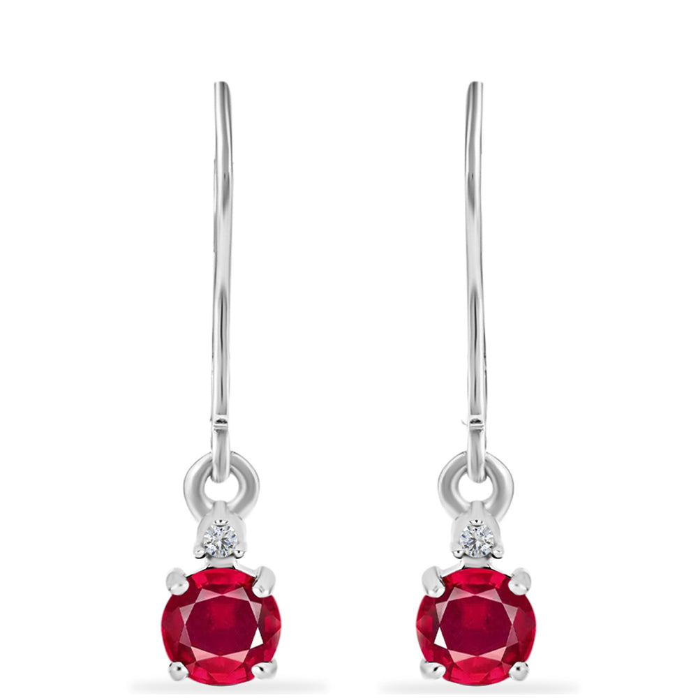 Stříbro 925/1000 - Náušnice s Madagaskarským Rubínem a Bílým Diamantem - Karátové číslo: 1.53. přibližná hmotnost: 1.84 gramů