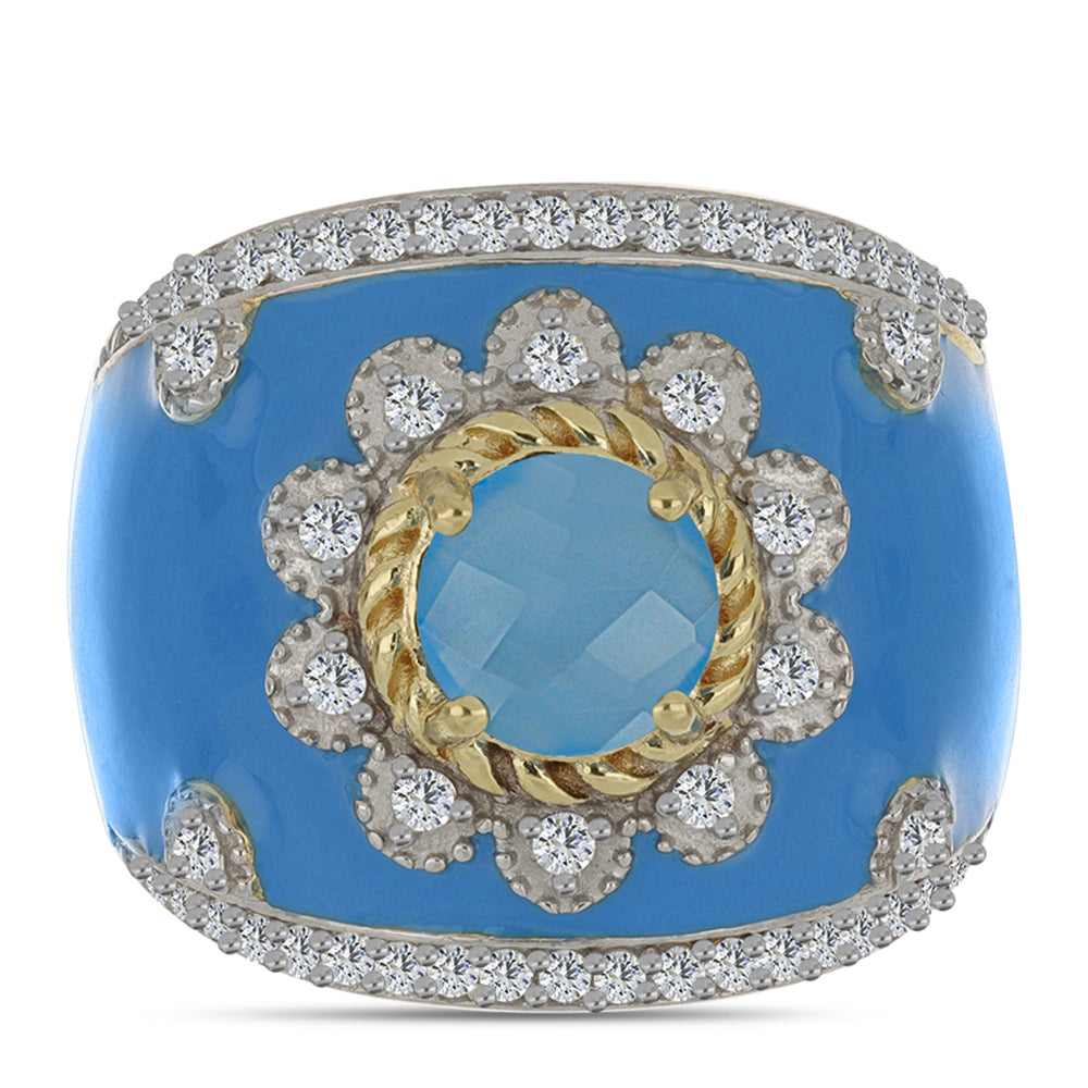 Pozlacený Stříbrný Prsten s Aqua Chalcedonem a Bílým Topazem 1 