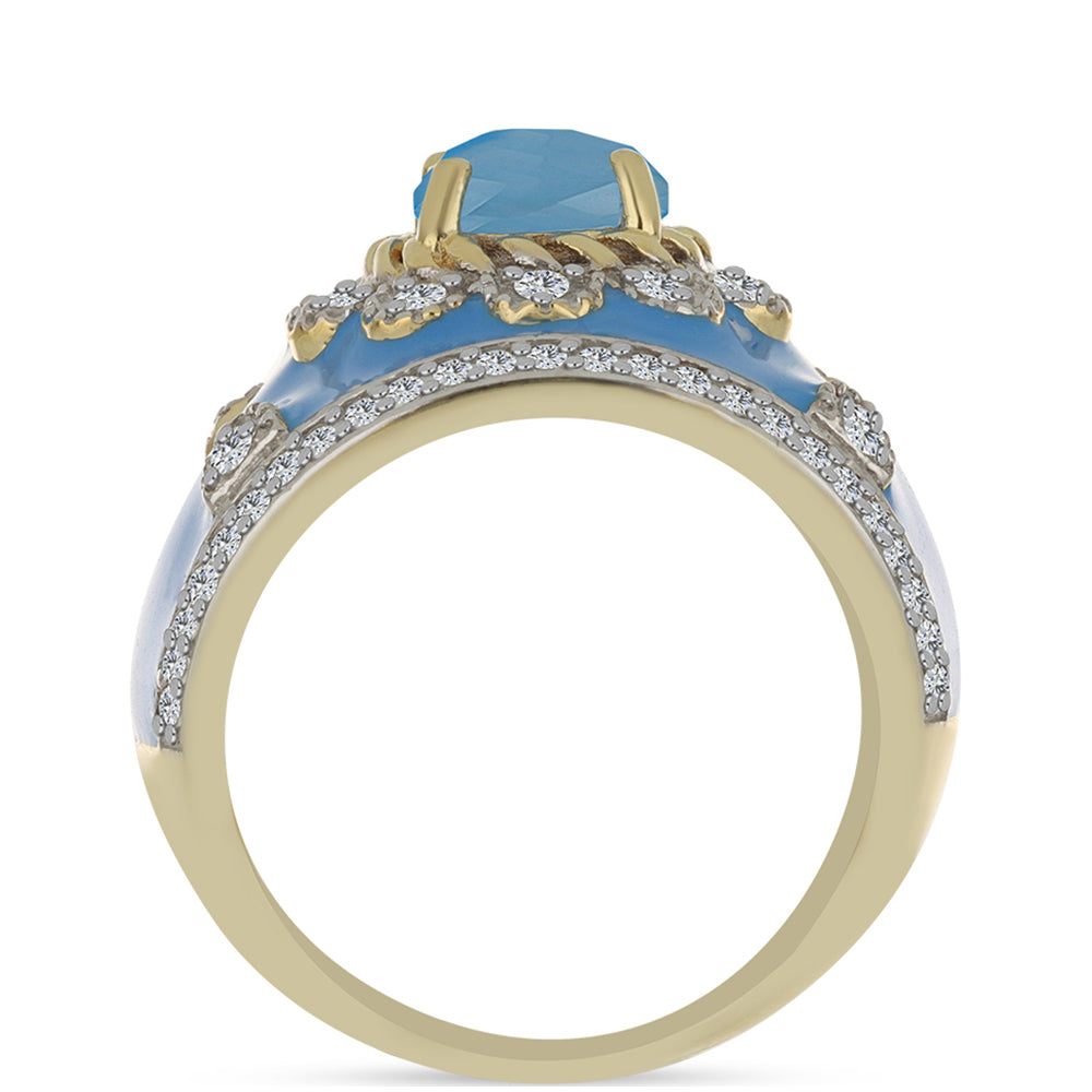 Pozlacený Stříbrný Prsten s Aqua Chalcedonem a Bílým Topazem 2 