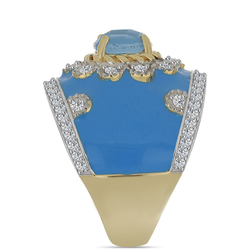 Pozlacený Stříbrný Prsten s Aqua Chalcedonem a Bílým Topazem 4 