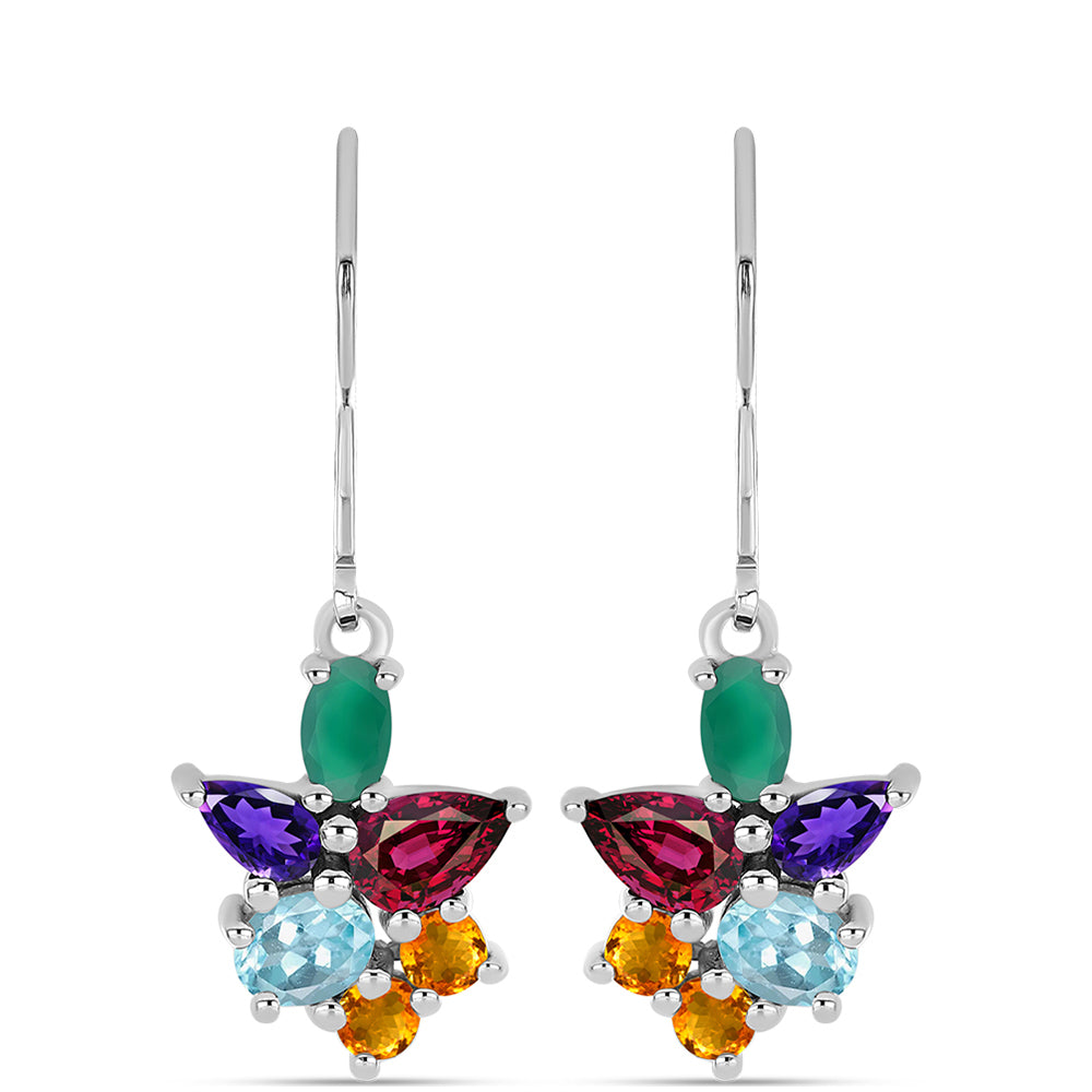 Stříbrné Náušnice s Marockým Ametystem a se Zeleným Achátem