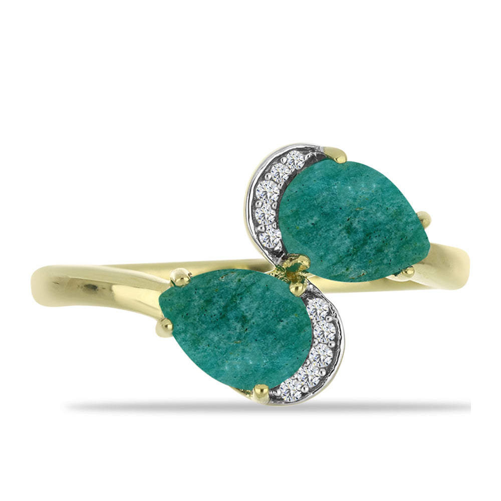 Pozlacené Stříbro 925/1000 - Prsten s Amazonitem a Bílým Topazem - Karátové číslo: 2.38. přibližná hmotnost: 3.34 gramů