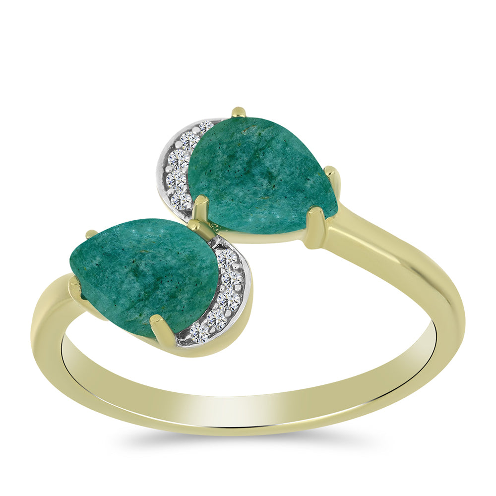 Pozlacené Stříbro 925/1000 - Prsten s Amazonitem a Bílým Topazem - Karátové číslo: 2.38. přibližná hmotnost: 3.34 gramů 3 