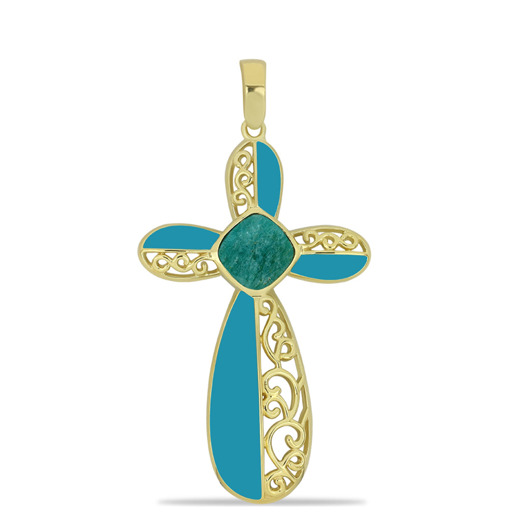 Pozlacené Stříbro 925/1000 - Přívěsek s Amazonitem - Karátové číslo: 3.99. přibližná hmotnost: 9.86 gramů 1 