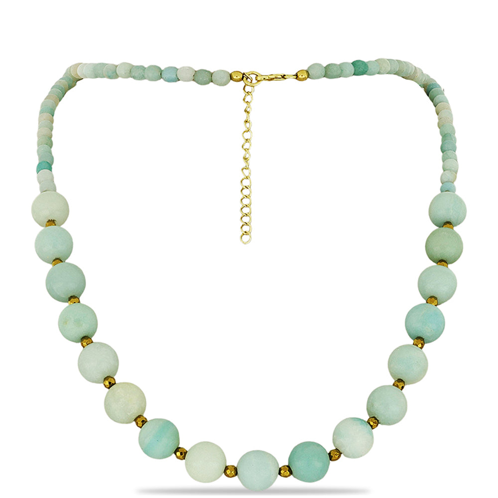 Pozlacené Stříbro 925/1000 - Náhrdelník s Amazonitem a Hematitem (pohoří Cerro Bolívar) - Karátové číslo: 173. přibližná hmotnost: 35.6 gramů