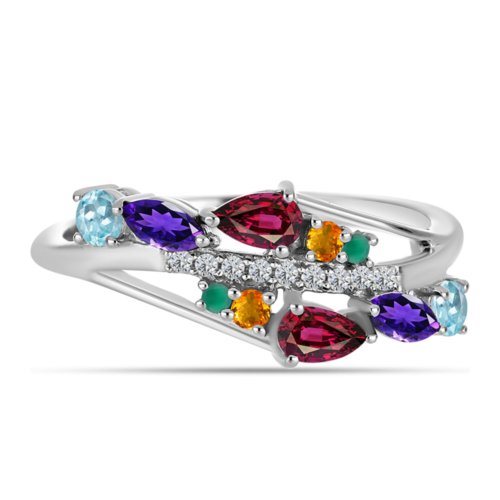 Stříbrný Prsten s Marockým Ametystem a se Zeleným Achátem