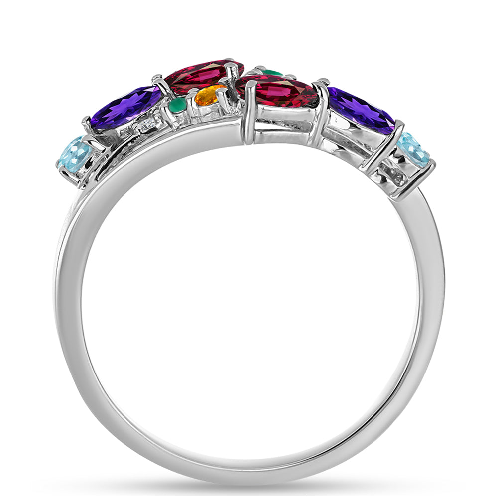 Stříbrný Prsten s Marockým Ametystem a se Zeleným Achátem