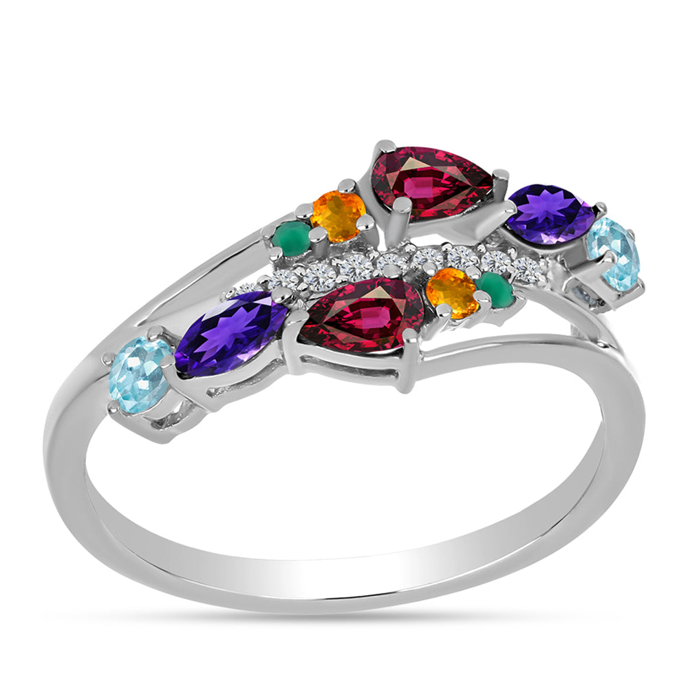 Stříbrný Prsten s Marockým Ametystem a se Zeleným Achátem