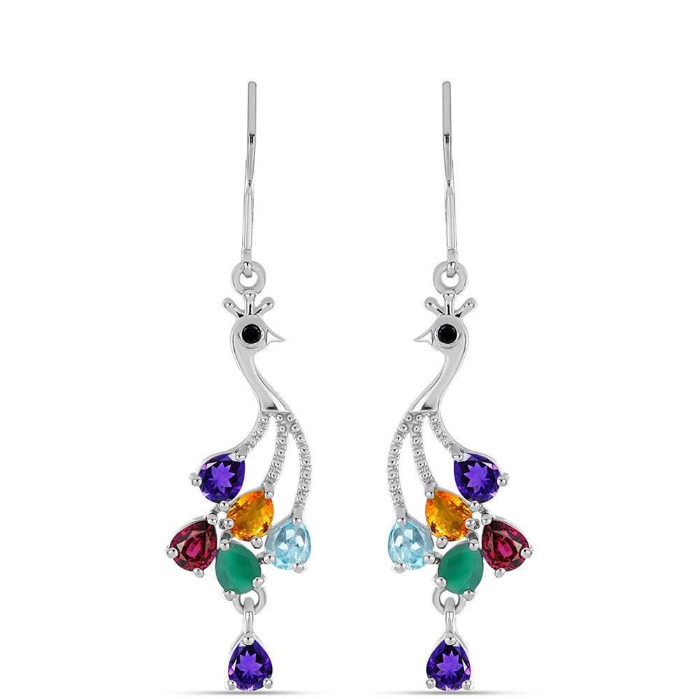 Stříbro 925/1000 Náušnice s Marockým Ametystem a se Zeleným Achátem - Karátové číslo: 3.59. přibližná hmotnost: 5.14 gramů