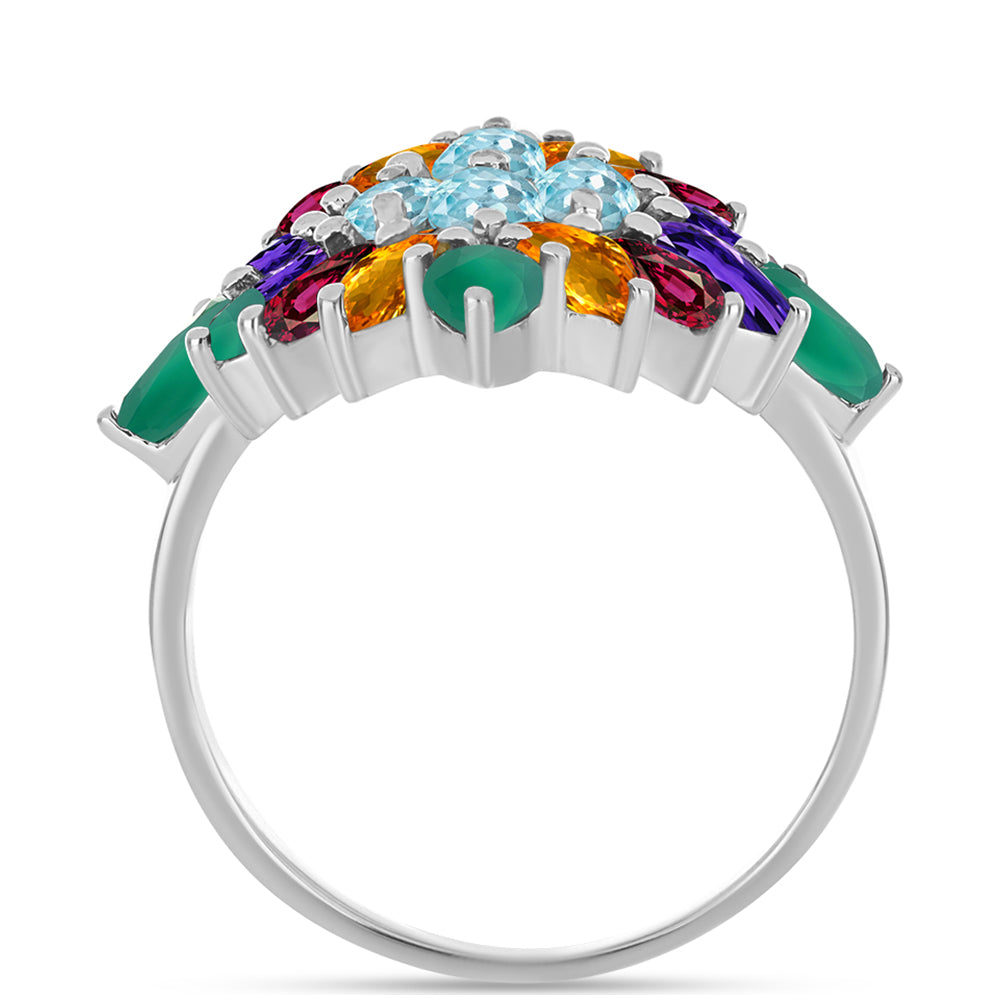 Stříbrný Prsten s Marockým Ametystem a se Zeleným Achátem