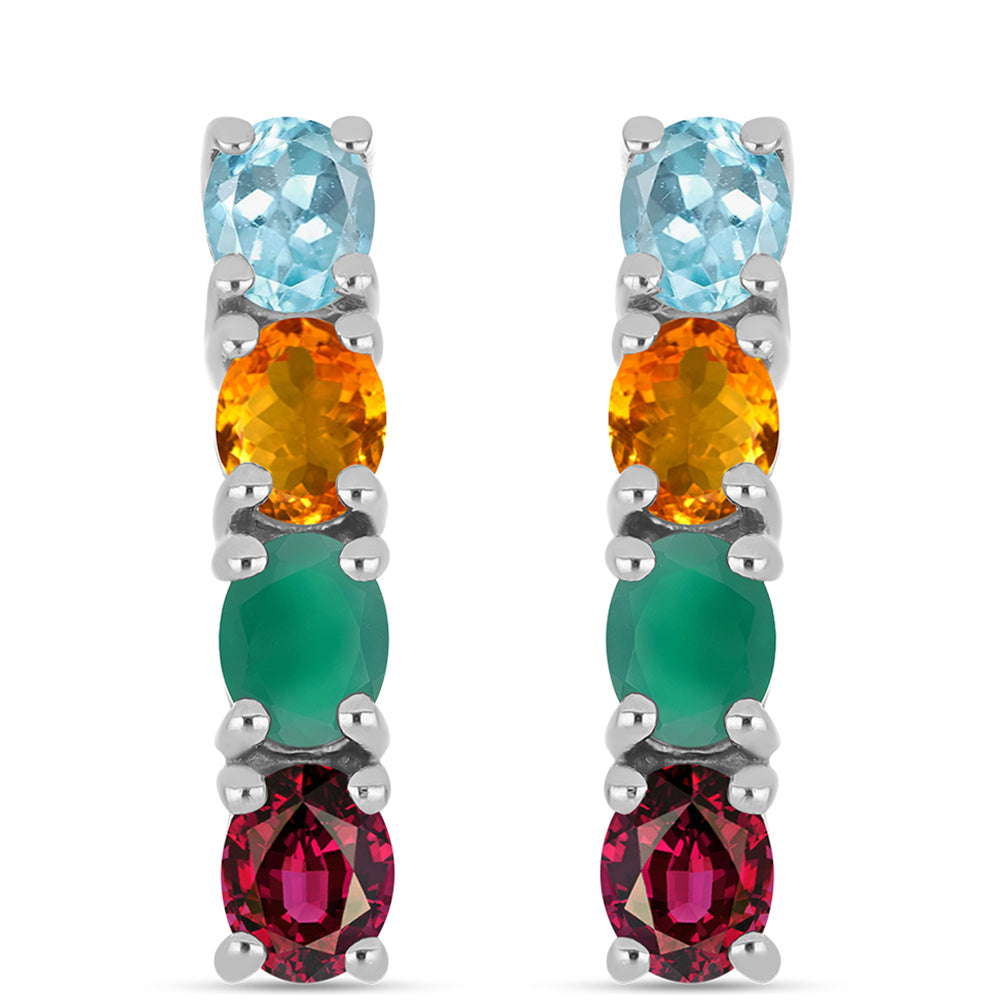 Stříbrné Náušnice se Zeleným Achátem a Citrínem 1 