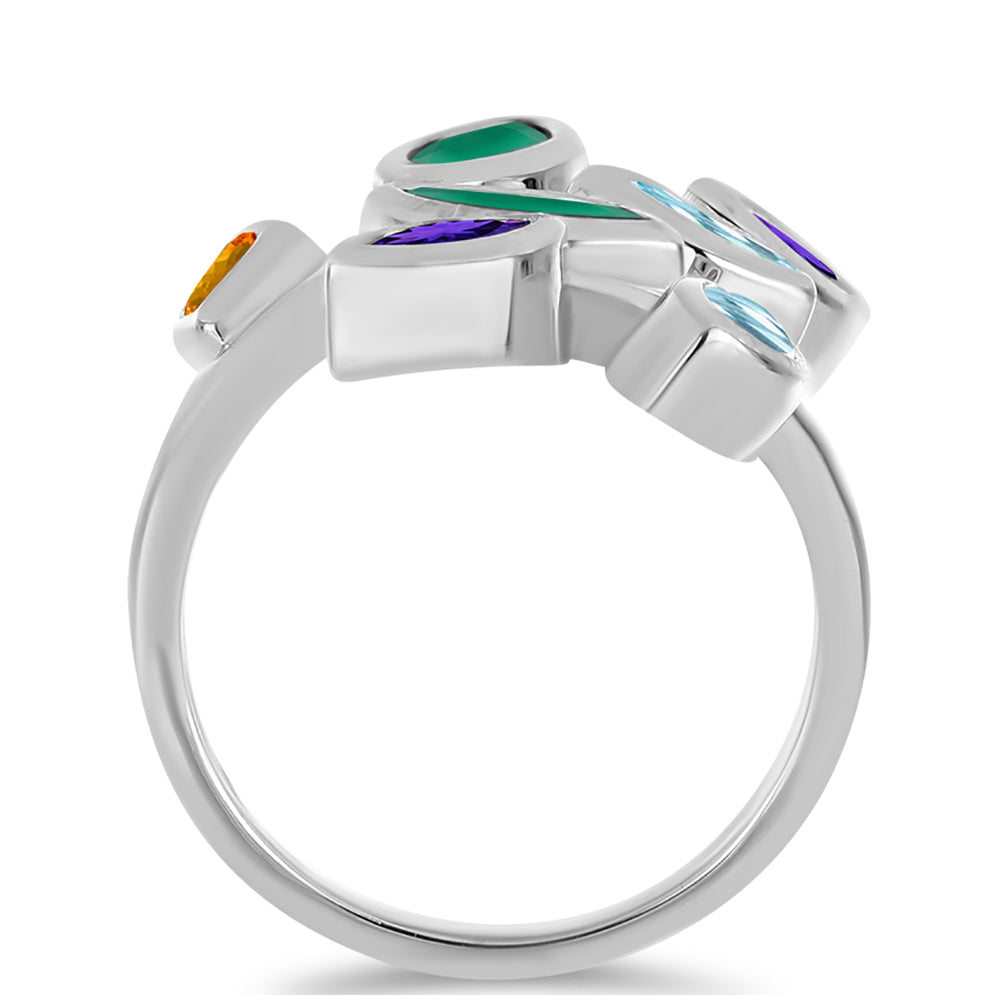 Stříbrný Prsten s Marockým Ametystem a se Zeleným Achátem