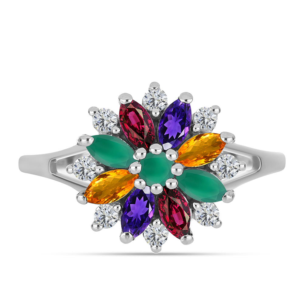 Stříbrný Prsten s Marockým Ametystem a se Zeleným Achátem