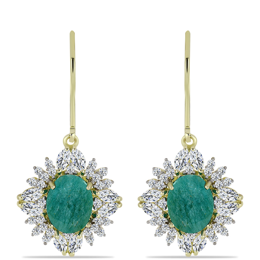 Pozlacené Stříbrné Náušnice s Amazonitem a Bílým Topazem