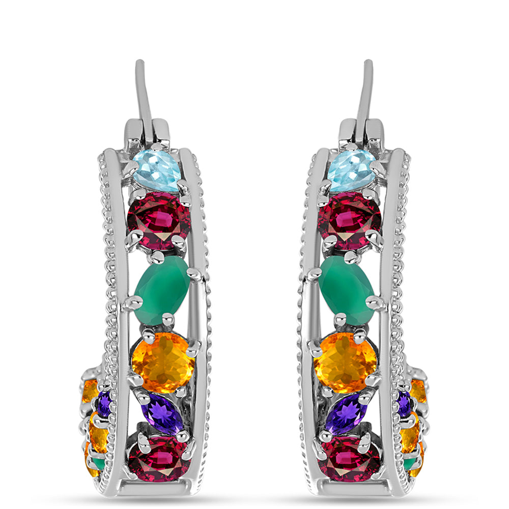 Stříbrné Náušnice s Marockým Ametystem a se Zeleným Achátem