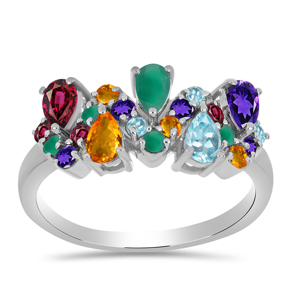 Stříbrný Prsten s Marockým Ametystem a se Zeleným Achátem